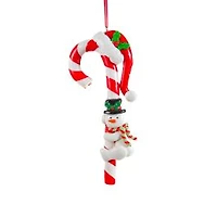 White and Red Clay Candycane Ornament Snowman, Pack of 10