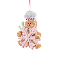 Brown and White Clay Gingerbread Ornament Pink Snowflake, Pack of 12