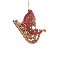 Hangable Red and Gold Acrylic Sled Ornament, Pack of 8