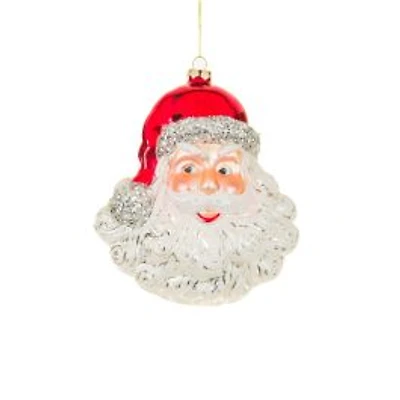 Hangable Red and Silver Glass Jolly Santa Ornament, Pack of 4