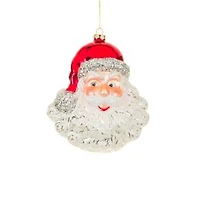 Hangable Red and Silver Glass Jolly Santa Ornament, Pack of 4