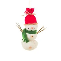 Off-White Cloth Chipper Snowman Wearing Red Hat, Pack of 3