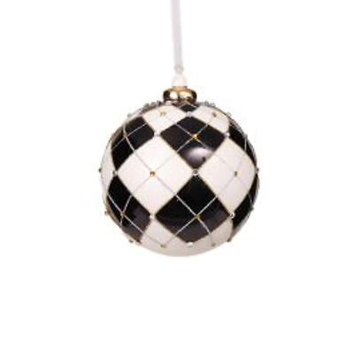 Geometric White and Black Porcelain Ball Ornament, Pack of 2