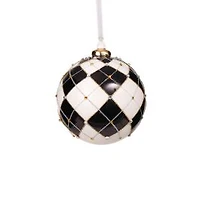 Geometric White and Black Porcelain Ball Ornament, Pack of 2