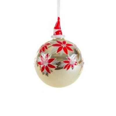 Hanging Floral Silver and Red Porcelain Ball Ornament, Pack of 2