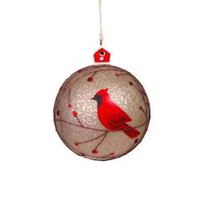 grey and Red Porcelain Ball Ornament Cardinal, Pack of 2