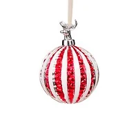 Candycane Red and White Glass Ball Ornament Deer Head Mount, Pack of 3