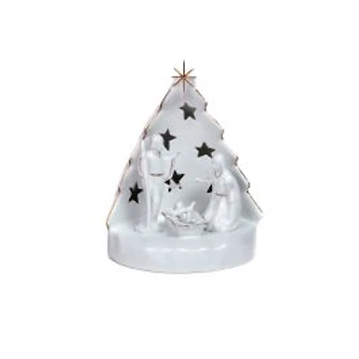 White Glass Nativity Scene Illuminated Display