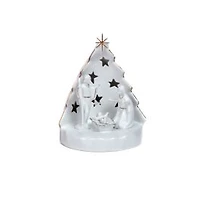 White Glass Nativity Scene Illuminated Display