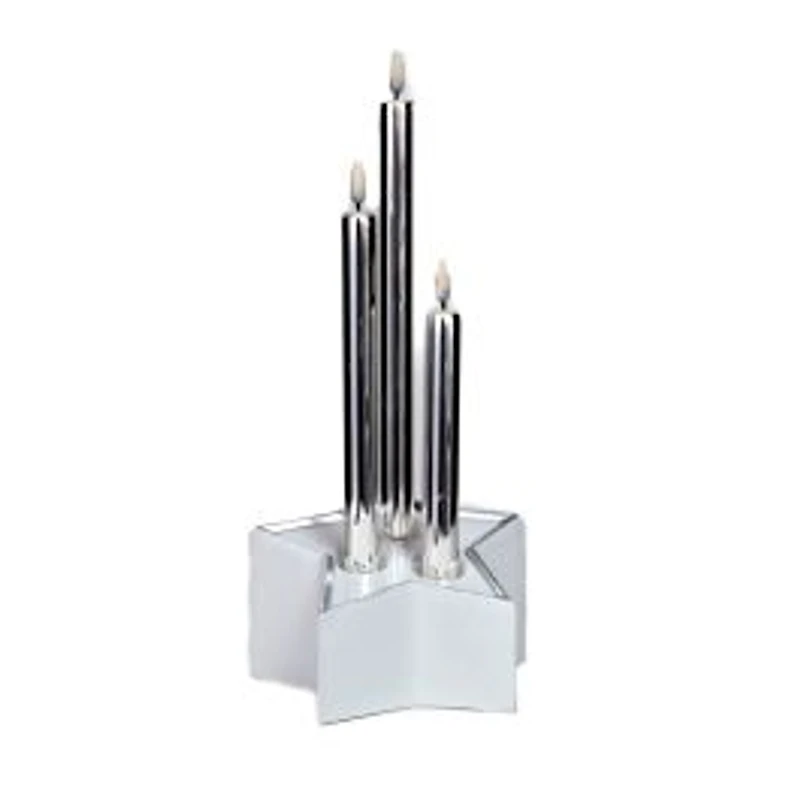 White and Silver Glass Candle Illuminated Display