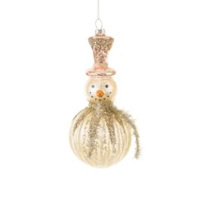 Splotched Gold and Silver Glass Snowman Ornament Rose-Gold Top Hat, Pack of 3