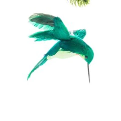 Teal Feathered Hummingbird Ornament with Red Chin, Pack of 8