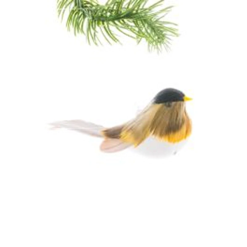 Brown and Yellow Feathered Bird Ornament, Pack of 24
