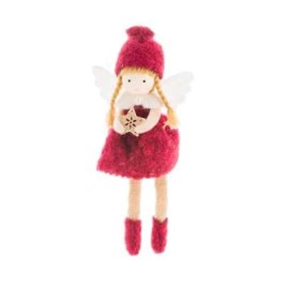 Sitting Burgundy Fabric Cherub Girl Doll with Star, Pack of 6