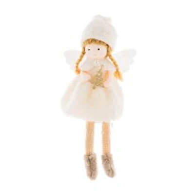 Sitting Off-White Fabric Cherub Girl Doll with Tree, Pack of 6