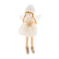 Sitting Off-White Fabric Cherub Girl Doll with Tree, Pack of 6