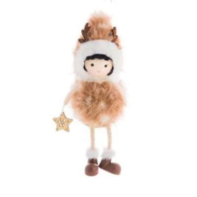 Furry Sitting Spotted Brown Fabric Fawn Girl Doll Star, Pack of 10