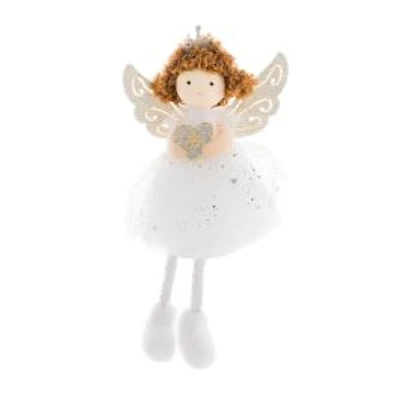 Sitting Sparkly White Fabric Fairy Princess Girl Doll Silver Heart, Pack of 10