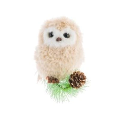 Soft Cream Fabric Perched Owl Ornament Feathers, Pack of 6