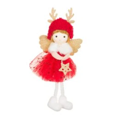 Hangable Red and Gold Fabric Cherub Girl Doll Reindeer Hat, Pack of 10