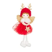 Hangable Red and Gold Fabric Cherub Girl Doll Reindeer Hat, Pack of 10
