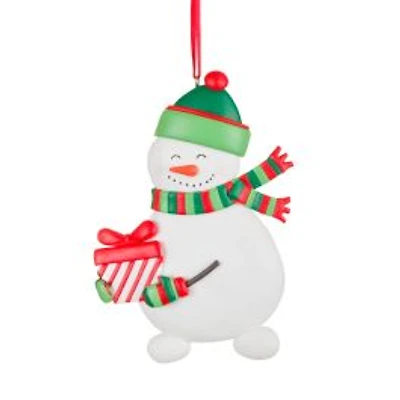 White Clay Gift-Giving Snowman Ornament, Pack of 8
