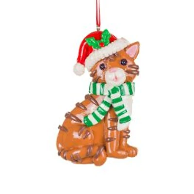 Orange and Brown Clay Christmas Tabby Cat Ornament, Pack of 10