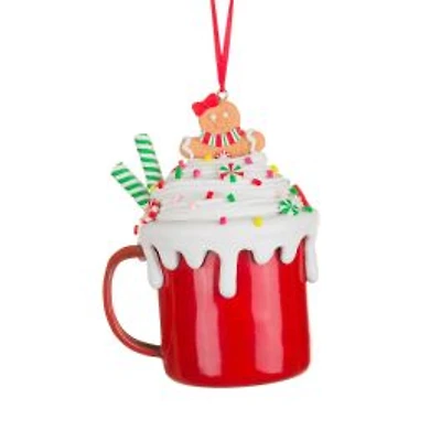 Red and White Clay Hot Chocolate Ornament Gingerbread Woman, Pack of 4