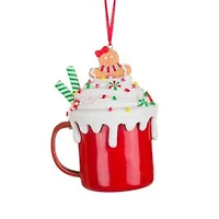Red and White Clay Hot Chocolate Ornament Gingerbread Woman, Pack of 4