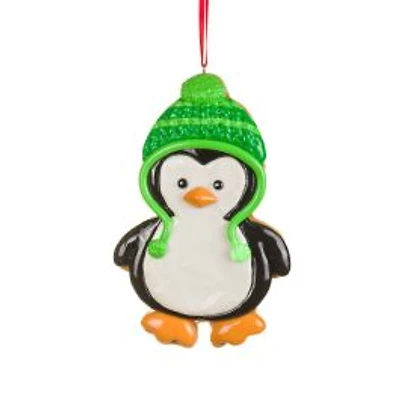 Green Clay Penguin Ornament with Cap, Pack of 10