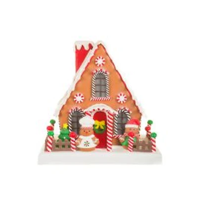 Sparkly Brown and Red Clay Gingerbread Chef's House Warm White LED Display