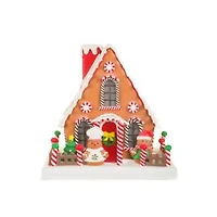 Sparkly Brown and Red Clay Gingerbread Chef's House Warm White LED Display