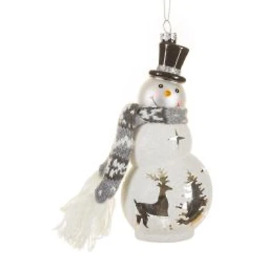 Frosted Sparkly White Glass Snowman Ornament Knitted Scarf, Pack of 2