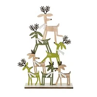 Off-White and Green Wooden Deer Pyramid Accent, Pack of 4