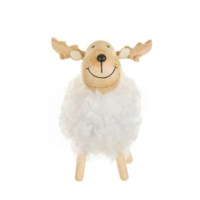 Large Fluffy White Wooden Reindeer Figurine, Pack of 3