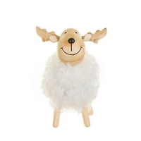 Large Fluffy White Wooden Reindeer Figurine, Pack of 3
