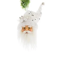 Hanging White and Silver Fabric Santa Head Decoration, Pack of 2