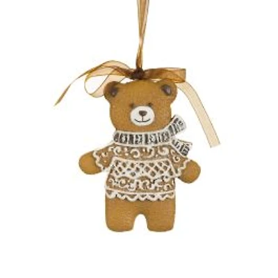 Brown and White Resin Gingerbread Bear Ornament, Pack of 6