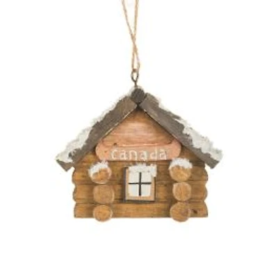 Umber Wooden Canada Log Cabin Ornament, Pack of 6