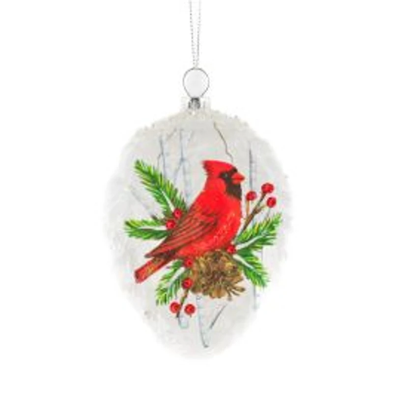 Frosted White Glass Pinecone Ornament Cardinal, Pack of 3
