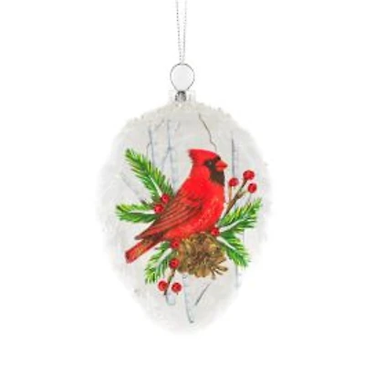 Frosted White Glass Pinecone Ornament Cardinal, Pack of 3