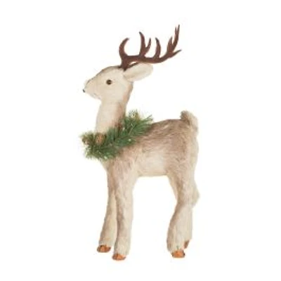 Furry Brown Fabric Reindeer Figurine with Collar