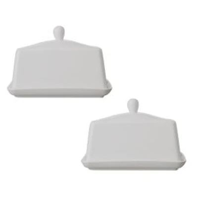 Maxwell & Williams Set of 2 White Basics Covered Butter Dishes