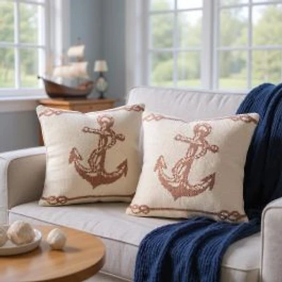 Ensemble de 2 coussins à motif d'ancre - Mocha