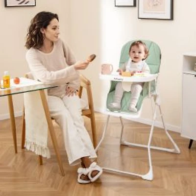 Easy Clean Compact Highchair, Removable Adjustable Tray and PU Seat Cushion - Green
