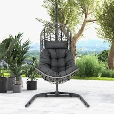 Egg Chair with Stand with Pillow and Cushion-Gray