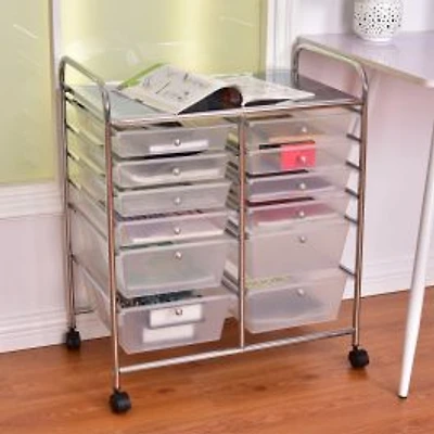 12-Drawer Rolling Storage Cart with Removable Drawers and Lockable Wheels