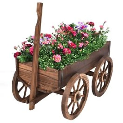 Wood Wagon Planter Pot Stand, Wheels