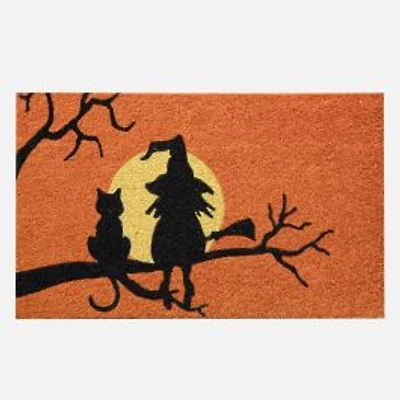 Witch, Cat, and Moon Door Mat - Orange