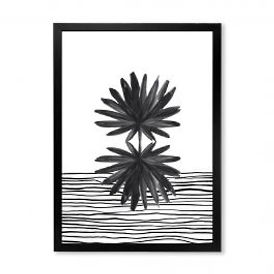 Black and White Tropical Leaf on Striped II Wall Art